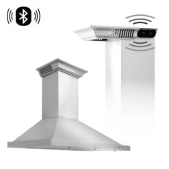 ZLINE 36 In. CrownSound™ Ducted Vent Wall Mount Range Hood In Stainless Steel With Built-in Bluetooth Speakers (KBCRN-BT-36)(Zline 36 Wall Mount Range Hood Stainless Steel Crownsound Kbcrn Bt 36)