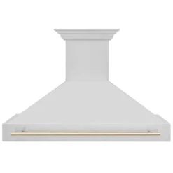 ZLINE Autograph Edition 48 In. Stainless Steel Range Hood With Stainless Steel Shell And Polished Gold Handle (8654STZ-48-G)(Zline Autograph Edition 48 Wall Mount Range Hood Stainless Steel Gold 8654stz 48 G) -Induction Cooktop Store zline stainless steel wall range hood 8654STZ 48 G front