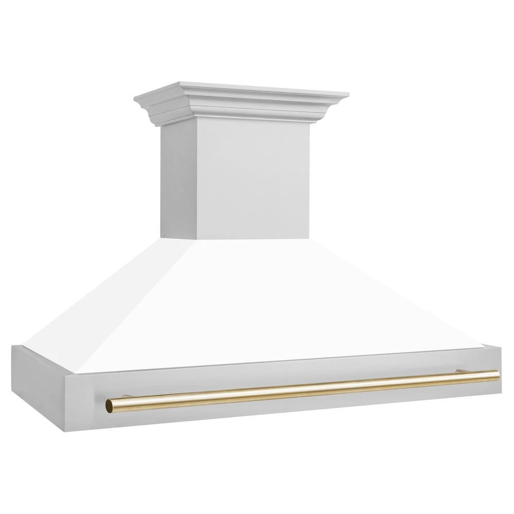 ZLINE Autograph Edition 48 In. Stainless Steel Range Hood With White Matte Shell And Polished Gold Handle (8654STZ-WM48-G)(Zline Autograph Edition 48 Wall Mount Range Hood Stainless Steel White Matte Polished Gold 8654stz Wm48 G) 3 ZLINE Autograph Edition 48 In. Stainless Steel Range Hood With White Matte Shell And Polished Gold Handle (8654STZ-WM48-G)(Zline Autograph Edition 48 Wall Mount Range Hood Stainless Steel White Matte Polished Gold 8654stz Wm48 G) - Image 3