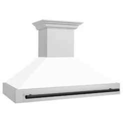 ZLINE Autograph Edition 48 In. Stainless Steel Range Hood With White Matte Shell And Matte Black Handle (8654STZ-WM48-MB)(Zline Autograph Edition 48 Wall Mount Range Hood Stainless Steel White Matte Matte Black 8654stz Wm48 Mb) -Induction Cooktop Store zline stainless steel wall range hood 8654STZ WM48 MB side