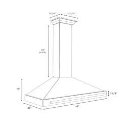 ZLINE 48 In. Convertible Stainless Steel Range Hood With Black Matte Shell And Stainless Steel Handle (KB4STX-BLM-48)(Zline 48 Wall Mount Range Hood Stainless Steel Black Matte Kb4stx Blm 48) -Induction Cooktop Store zline wall mount stainless steel black matte range hood KB4STX BLM48 Dimensionalcopy 35537c2b 9cc1 4660 aae8 548e1aa00e8c