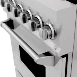 ZLINE 24 In. 2.8 Cu. Ft. Legacy Dual Fuel Range With Gas Cooktop And Electric Convection Oven In Satin Stainless Steel With 4 Brass Burners (RAS-SN-BR-24)(Zline 24 Legacy Dual Fuel Range Satin Stainless Steel Brass Burners Ras Sn Br 24) 38 ZLINE 24 In. 2.8 Cu. Ft. Legacy Dual Fuel Range With Gas Cooktop And Electric Convection Oven In Satin Stainless Steel With 4 Brass Burners (RAS-SN-BR-24)(Zline 24 Legacy Dual Fuel Range Satin Stainless Steel Brass Burners Ras Sn Br 24) -Induction Cooktop Store zlinedual fuel range RAS SN BR 24 detail knobs and door closed